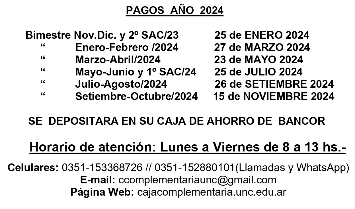 CRONOGRAMA DE PAGO 2024 CAJA COMPLEMENTARIA DE JUBILACIONES Y